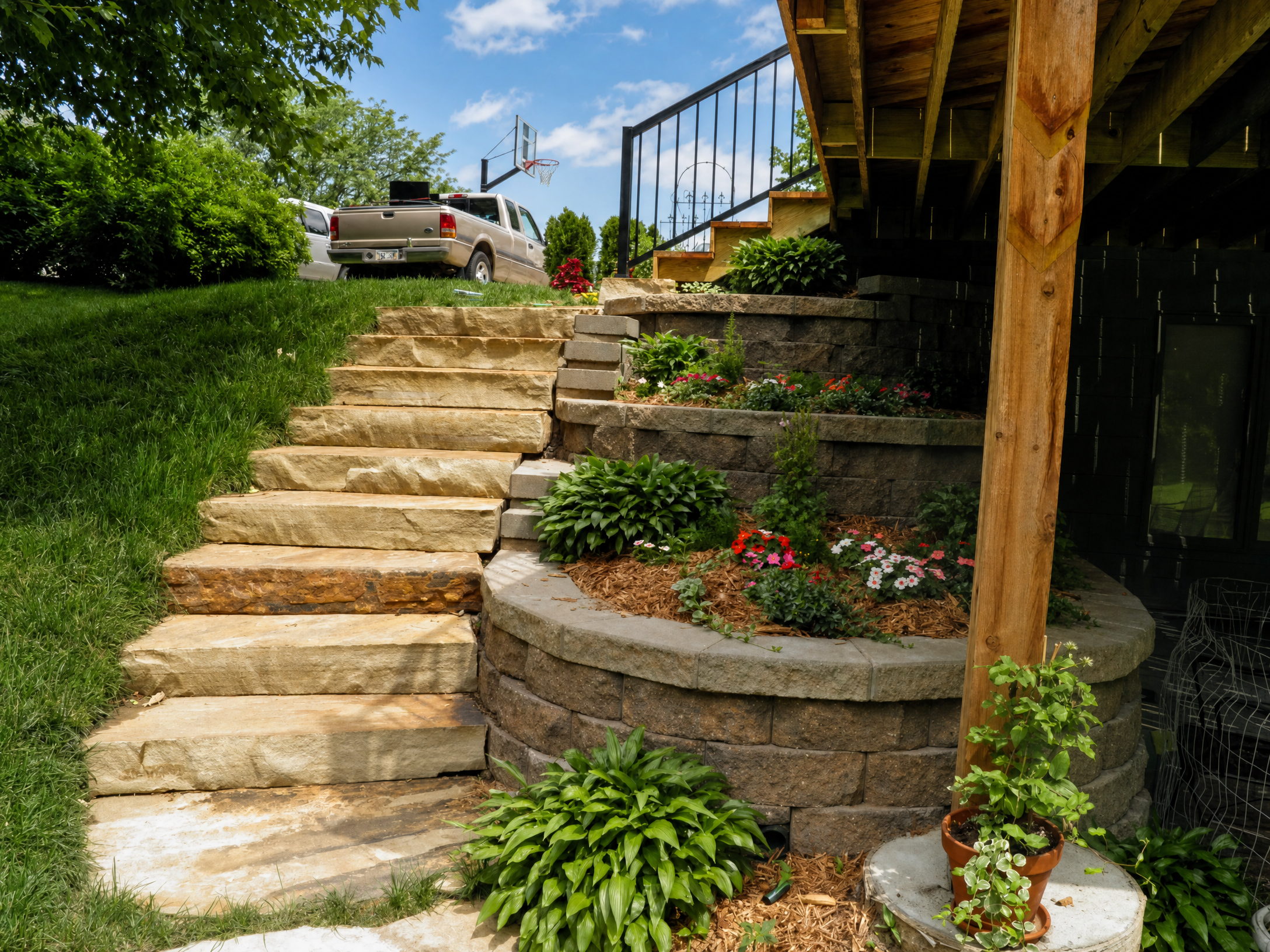 Outdoor living area with patio, pergola, and fire pit